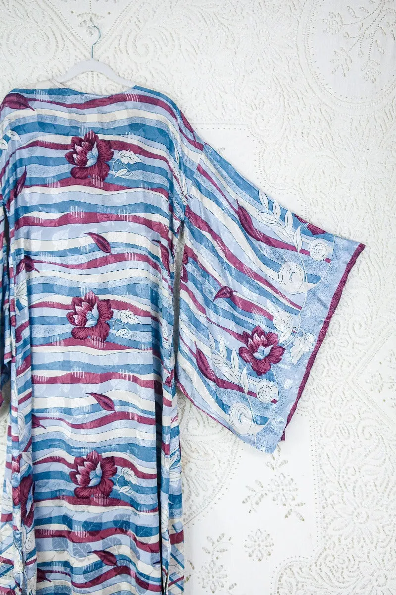 Cassandra Maxi Kaftan - Light Plum, Cashmere & Faded Blue - Vintage Sari - Size M/L