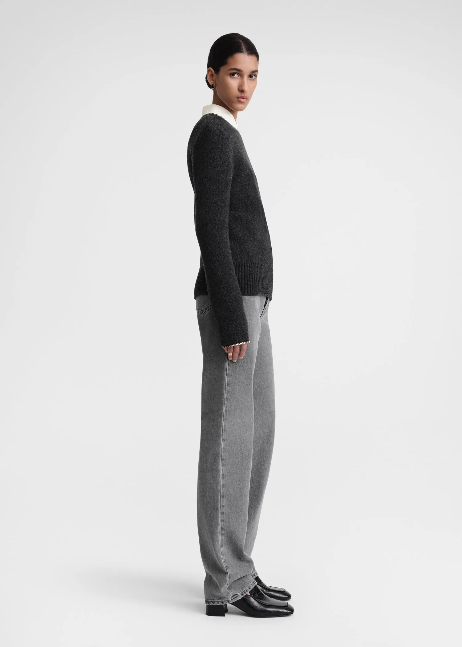 Chain-edge knit charcoal mélange
