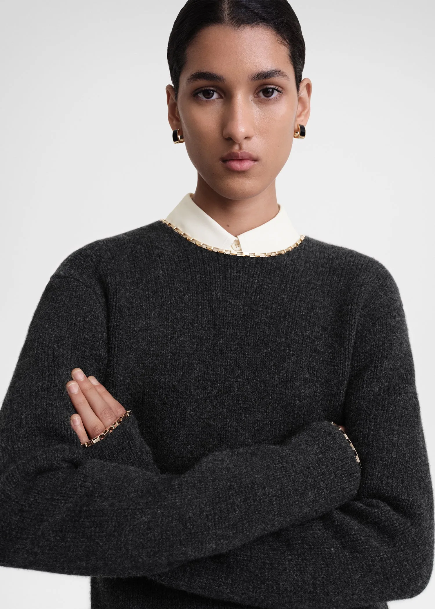 Chain-edge knit charcoal mélange