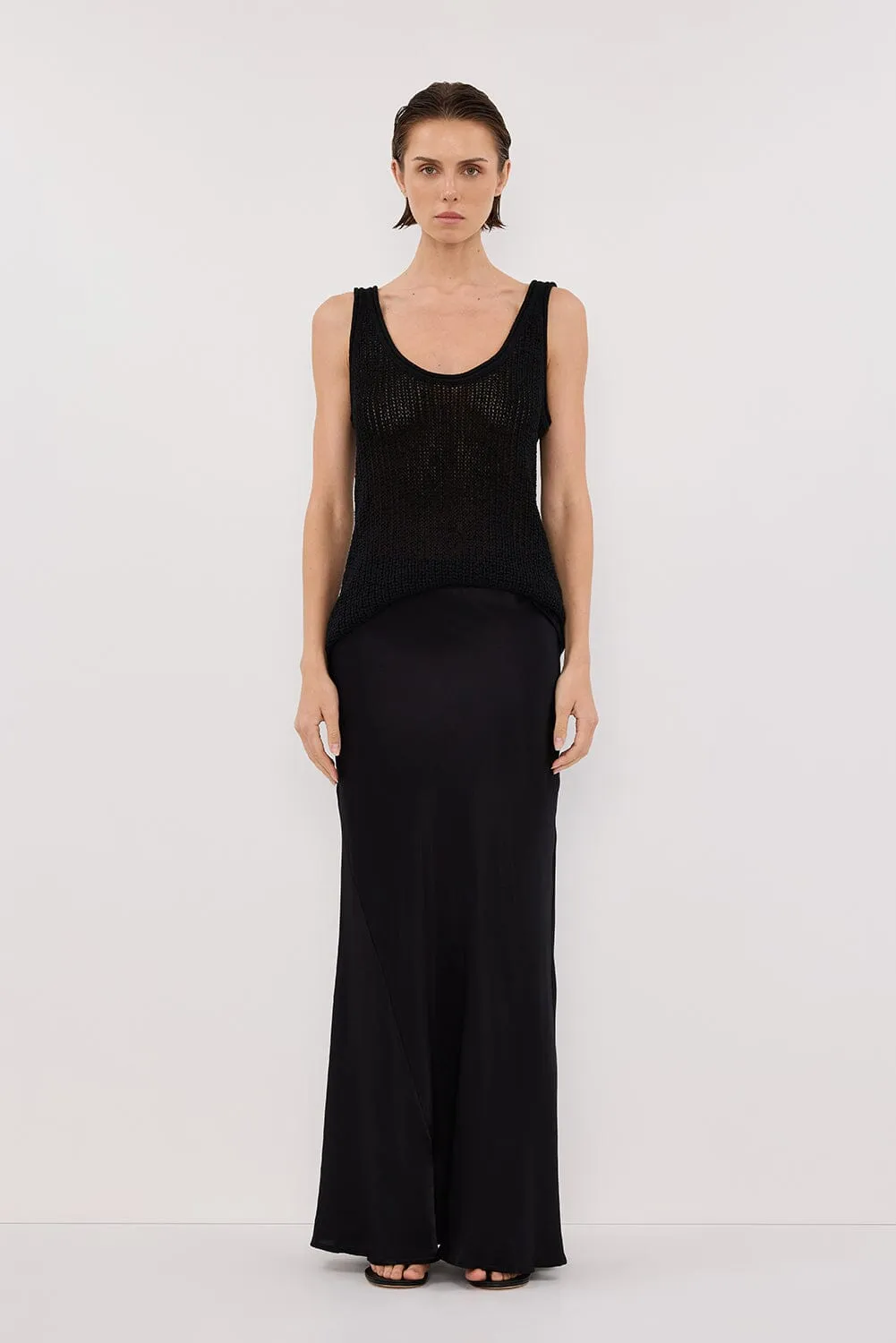 CHARLI BLACK SATIN MAXI SKIRT