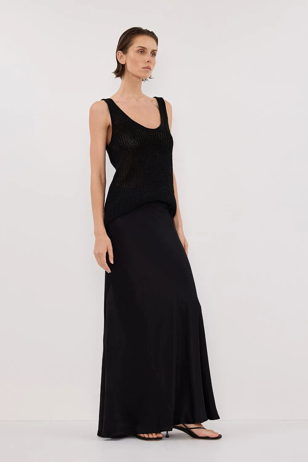 CHARLI BLACK SATIN MAXI SKIRT