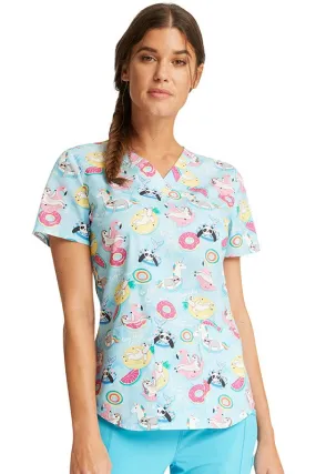 Cherokee Women's V-Neck Print Scrub Top | Go With The Float
