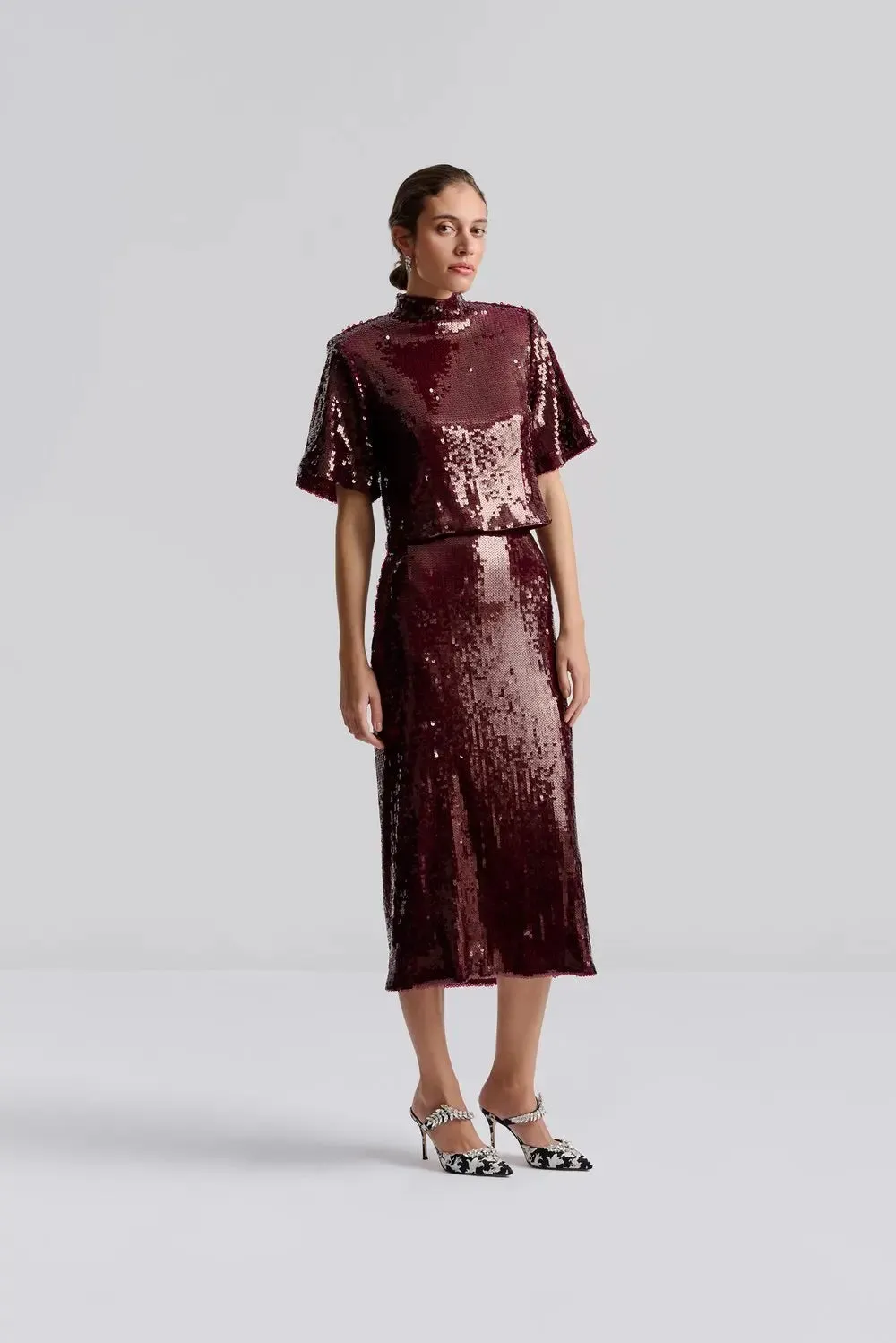 Clarisse Sequin Skirt Deep Red