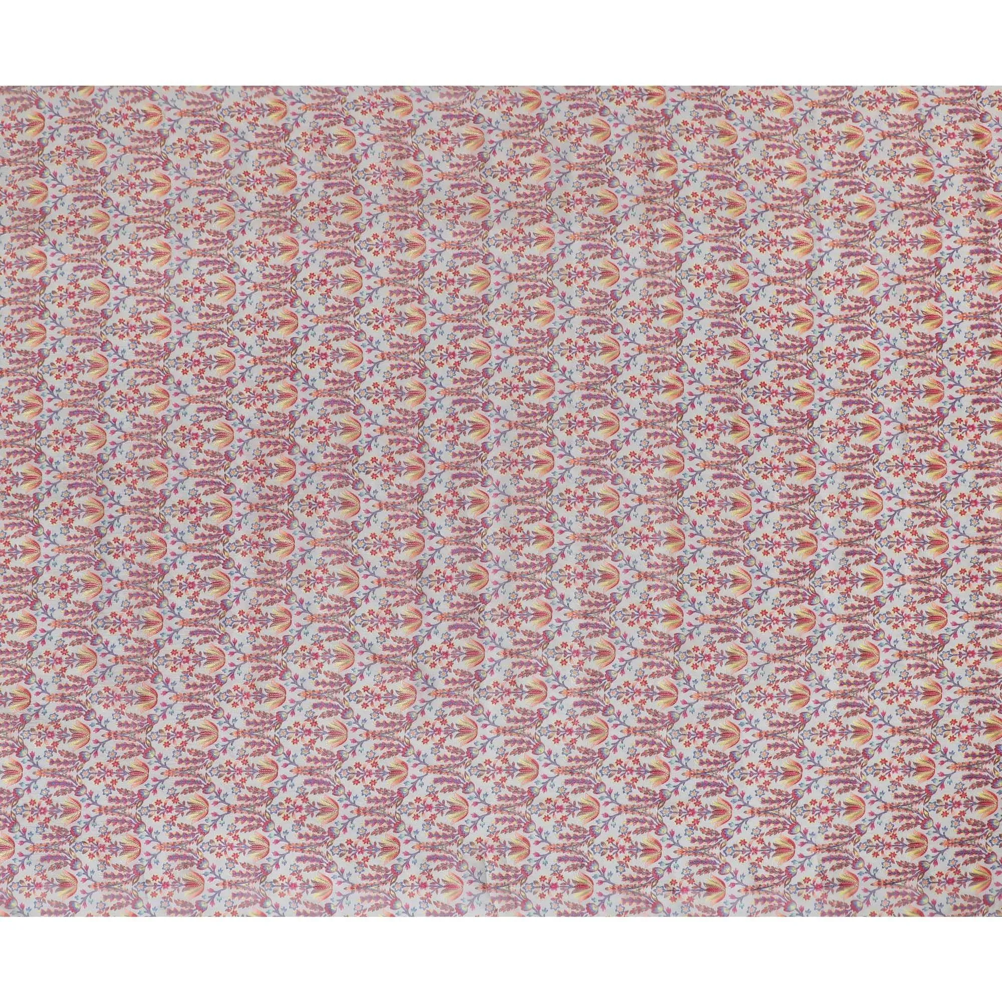 Cloud grey blended cotton silk fabric with multicolor embroidery in floral design-D15468
