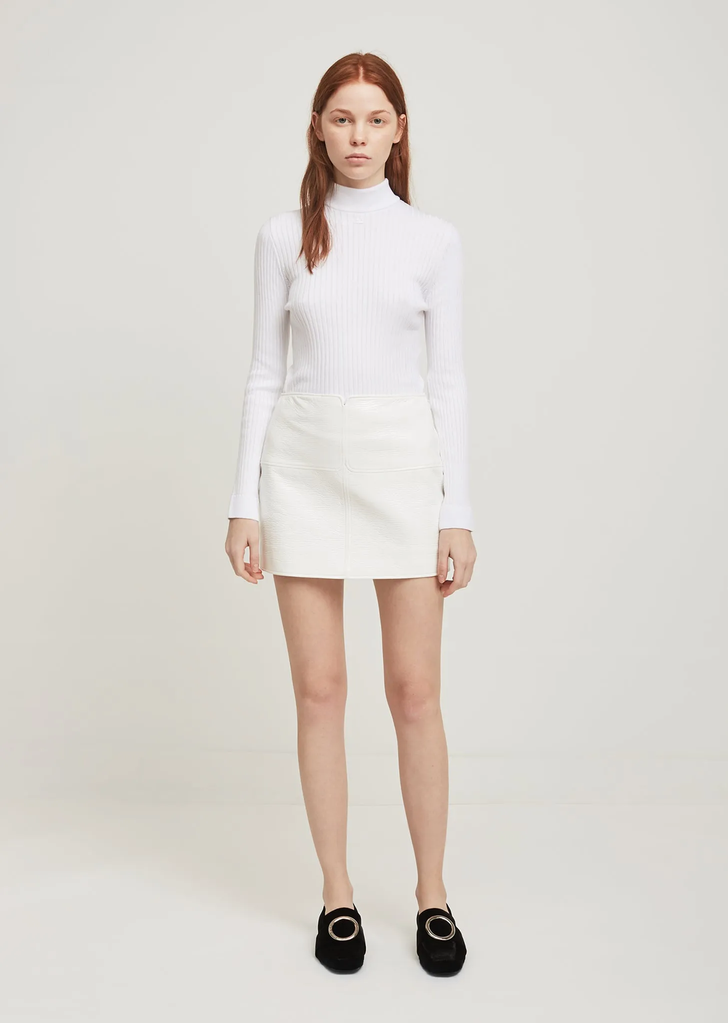 Col Montant Manches Ribbed High Neck Pullover