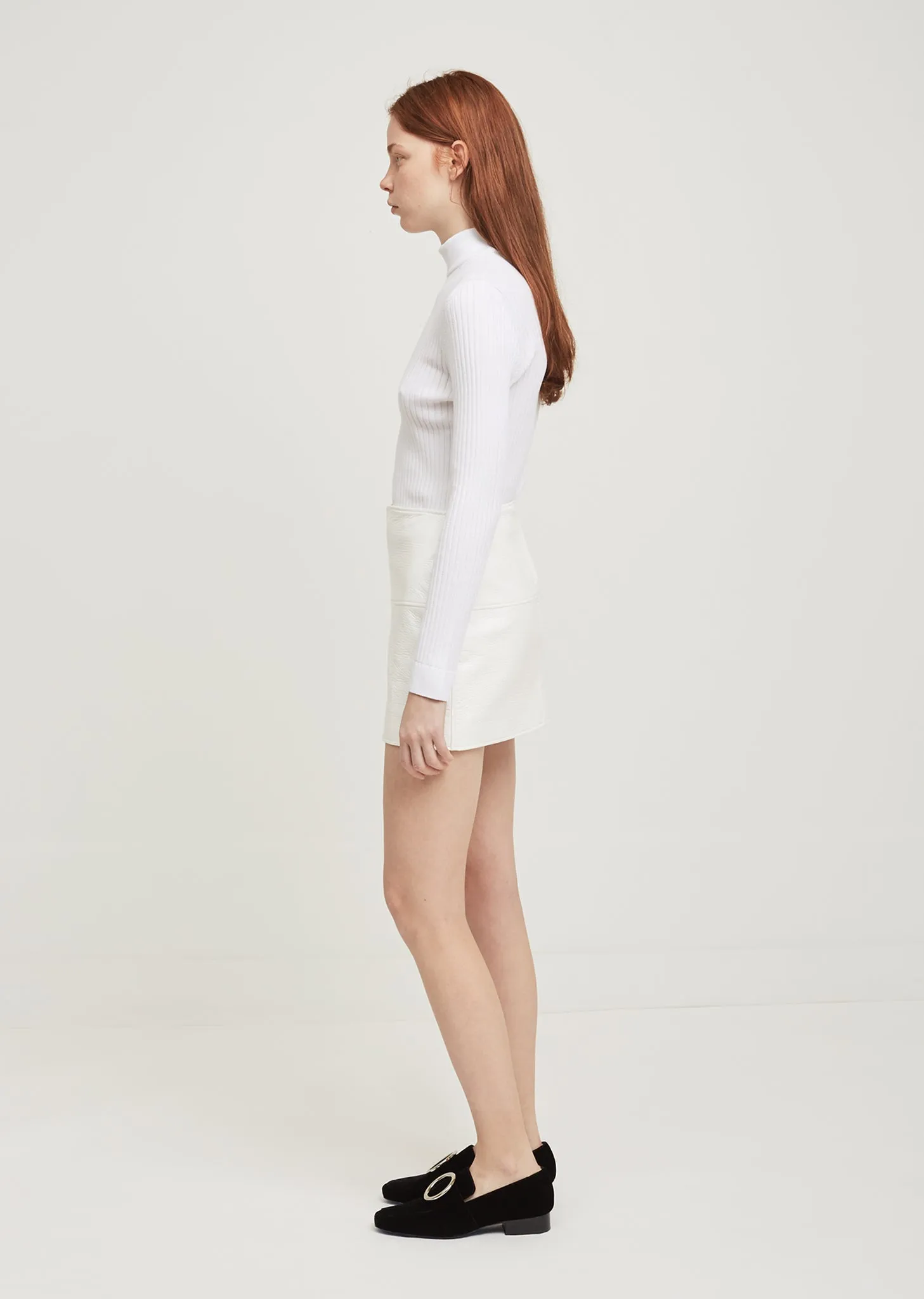 Col Montant Manches Ribbed High Neck Pullover