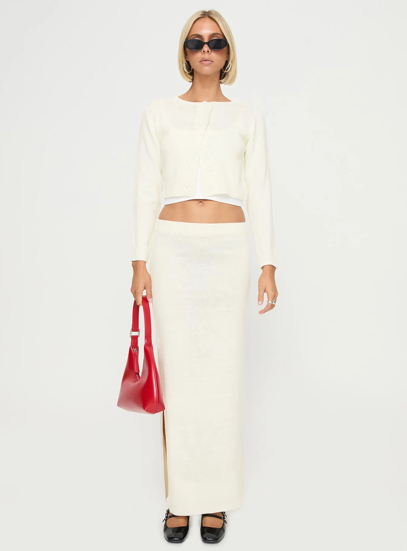 Collase Knit Maxi Skirt Cream