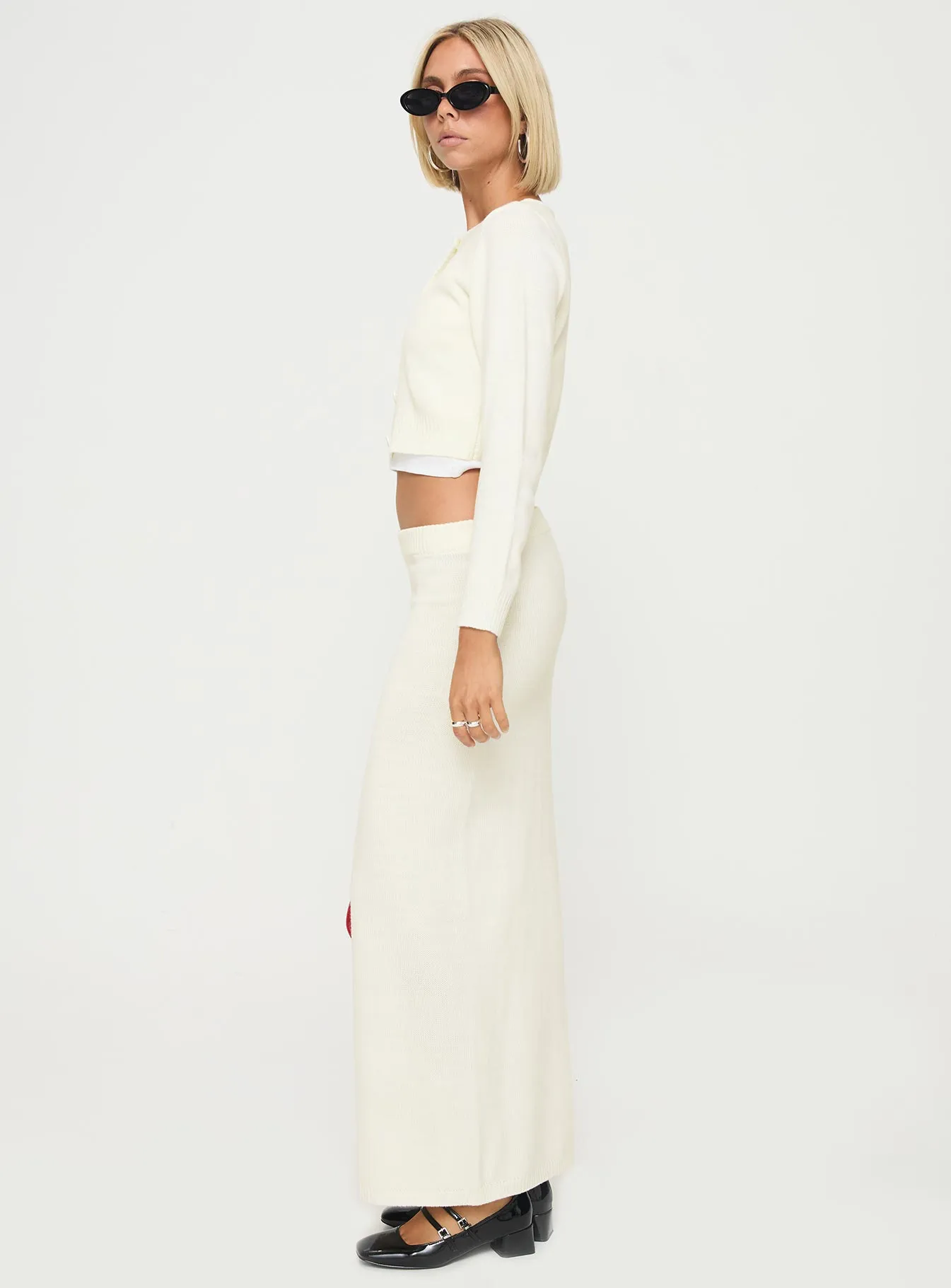 Collase Knit Maxi Skirt Cream