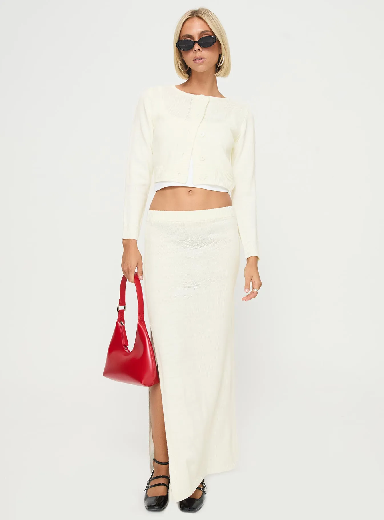 Collase Knit Maxi Skirt Cream