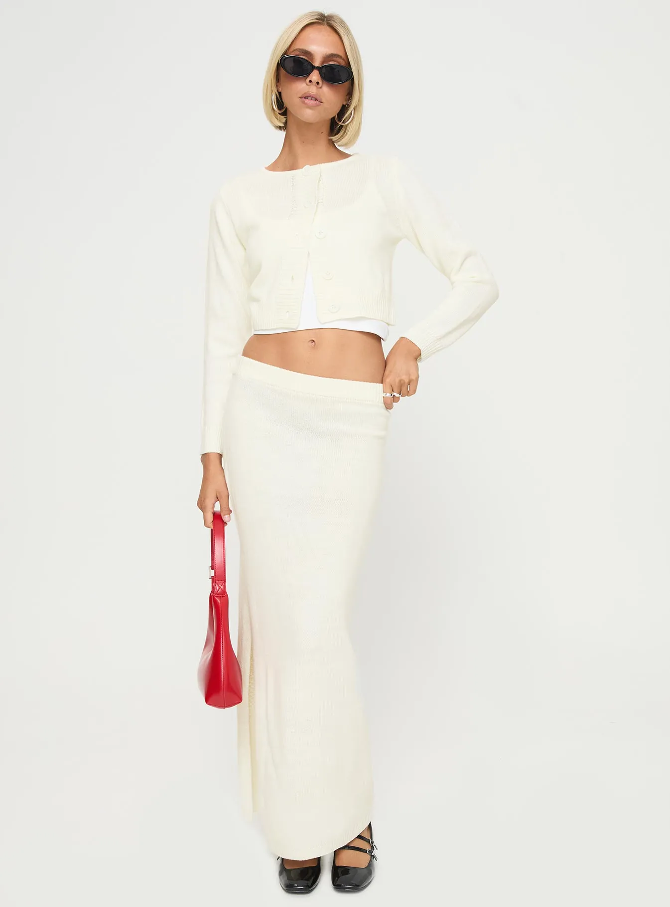 Collase Knit Maxi Skirt Cream