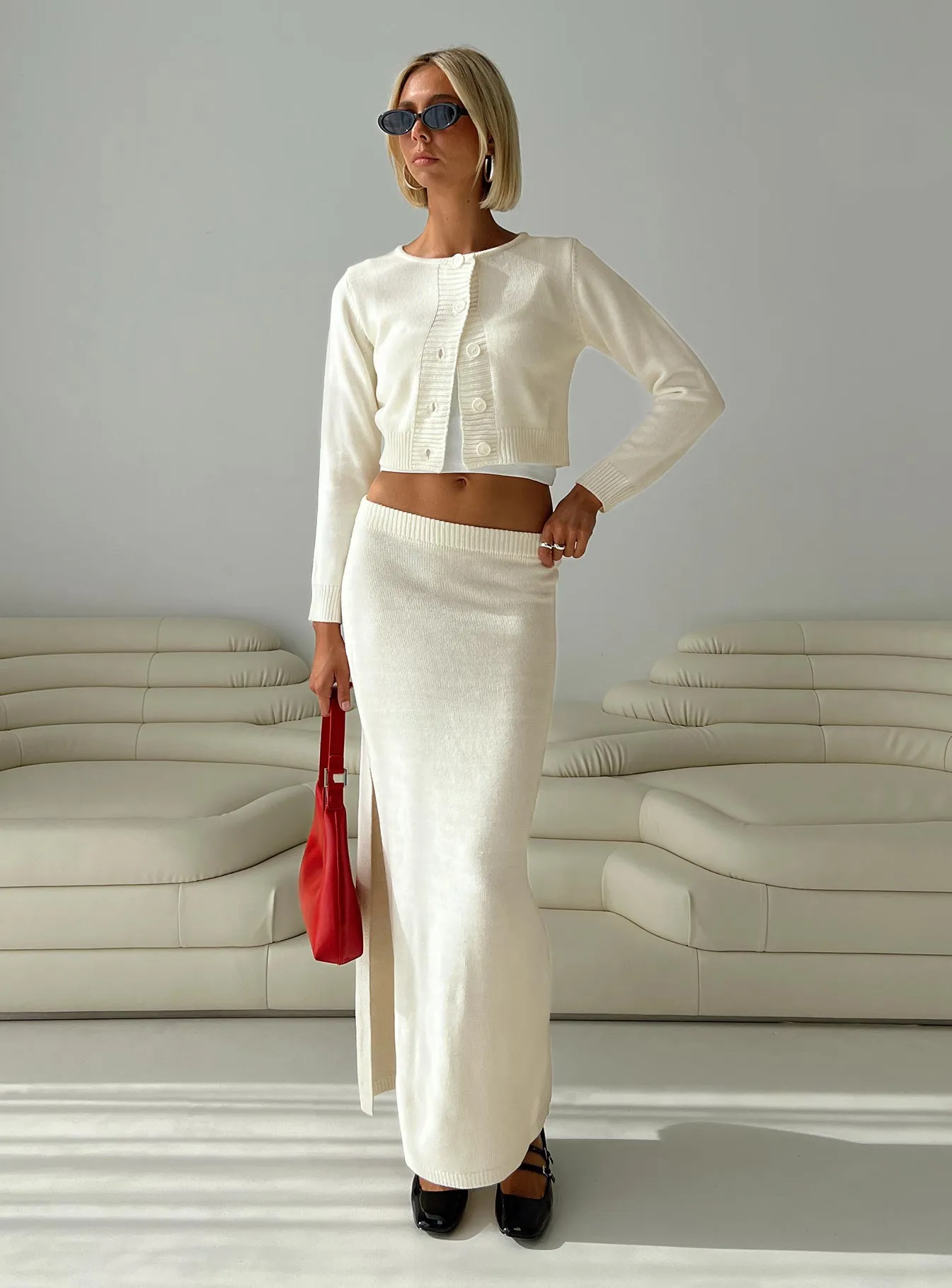 Collase Knit Maxi Skirt Cream