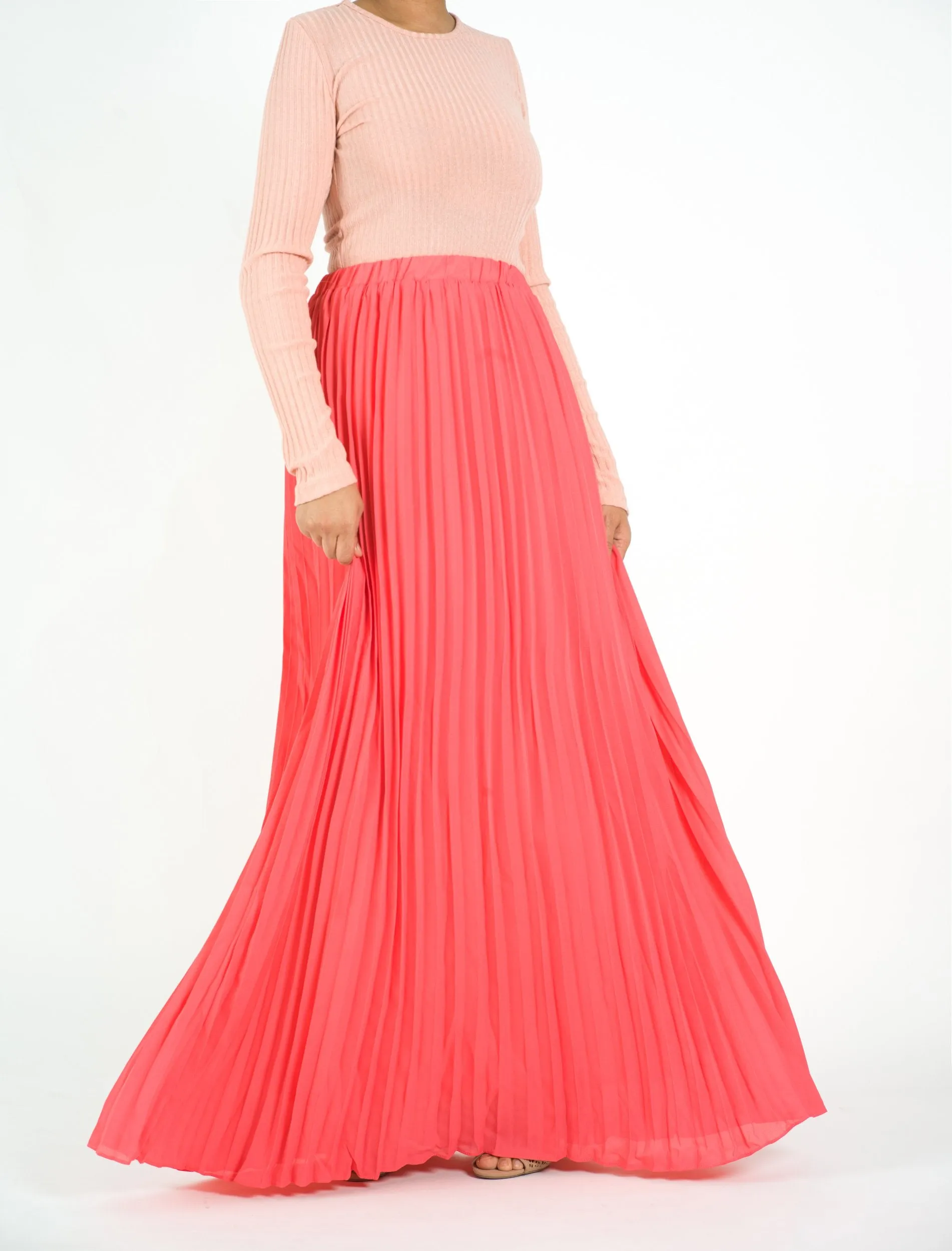 Coral pleated Maxi Skirt