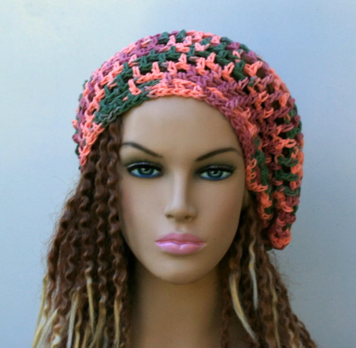 Coral reef cotton slouchy beanie, dread tam hat summer beanie