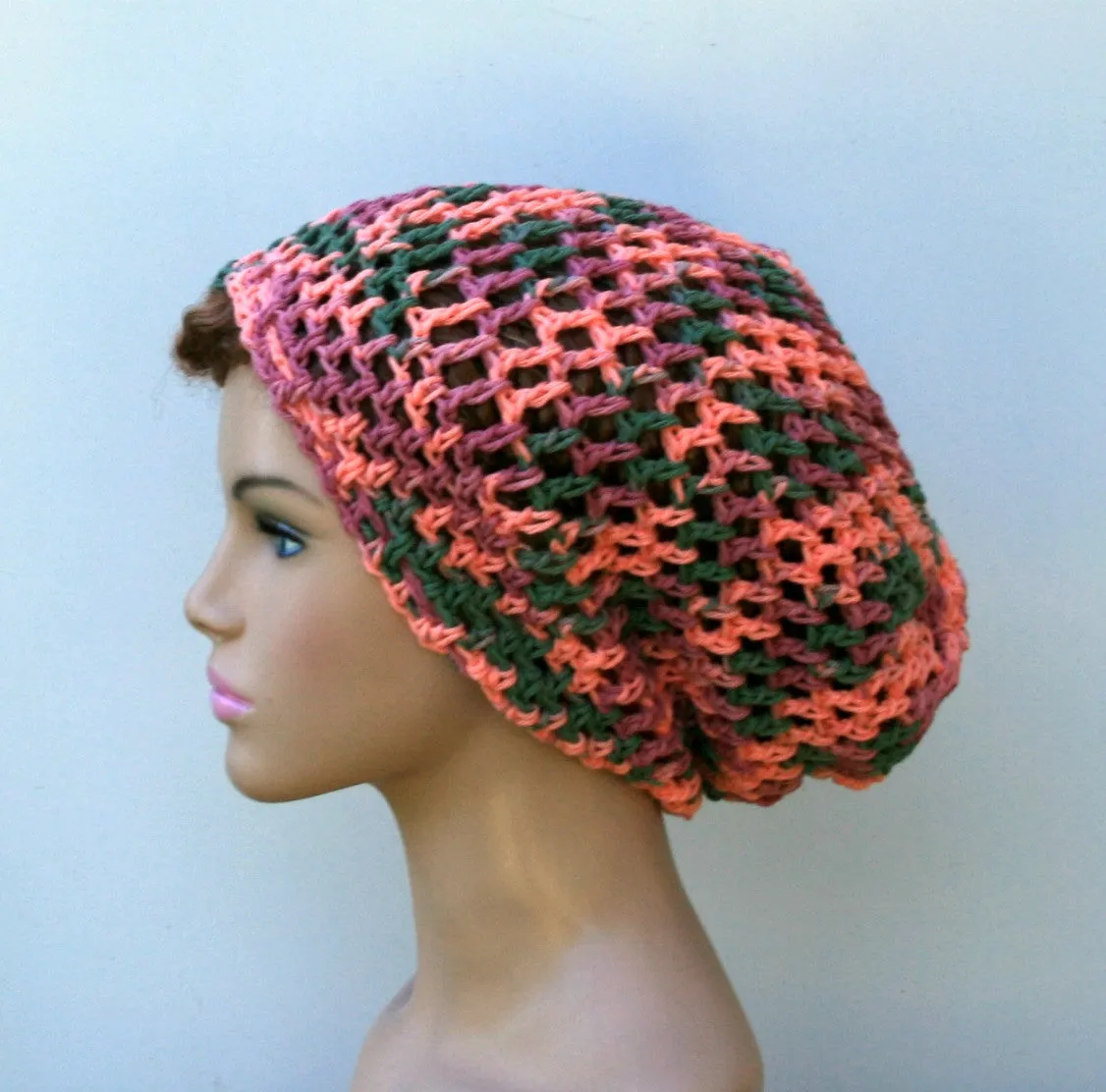 Coral reef cotton slouchy beanie, dread tam hat summer beanie
