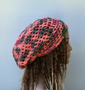 Coral reef cotton slouchy beanie, dread tam hat summer beanie