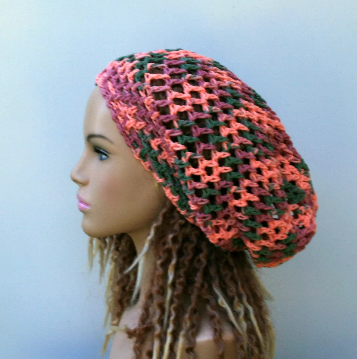 Coral reef cotton slouchy beanie, dread tam hat summer beanie