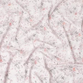 Cotton voile fabric with same tone embroidery having olive green, orange print in floral design-D6992
