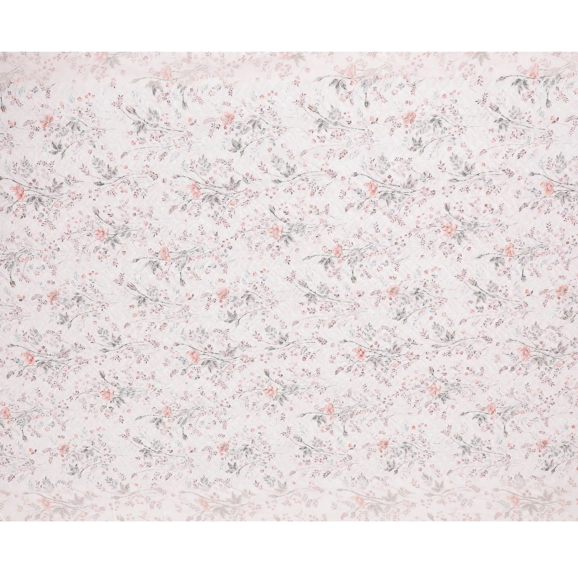 Cotton voile fabric with same tone embroidery having olive green, orange print in floral design-D6992