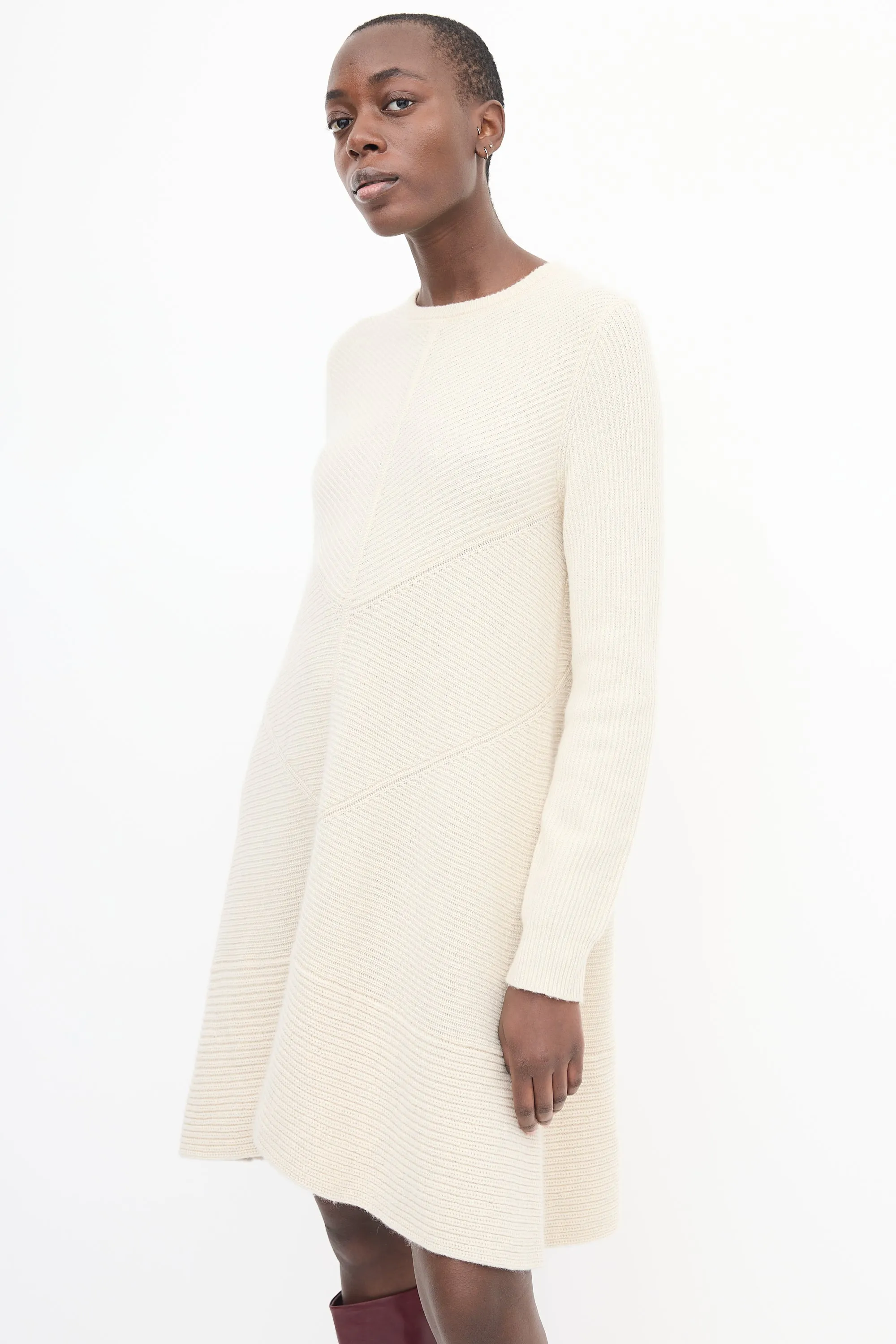 Cream Cashmere & Wool Ribbed Dress
