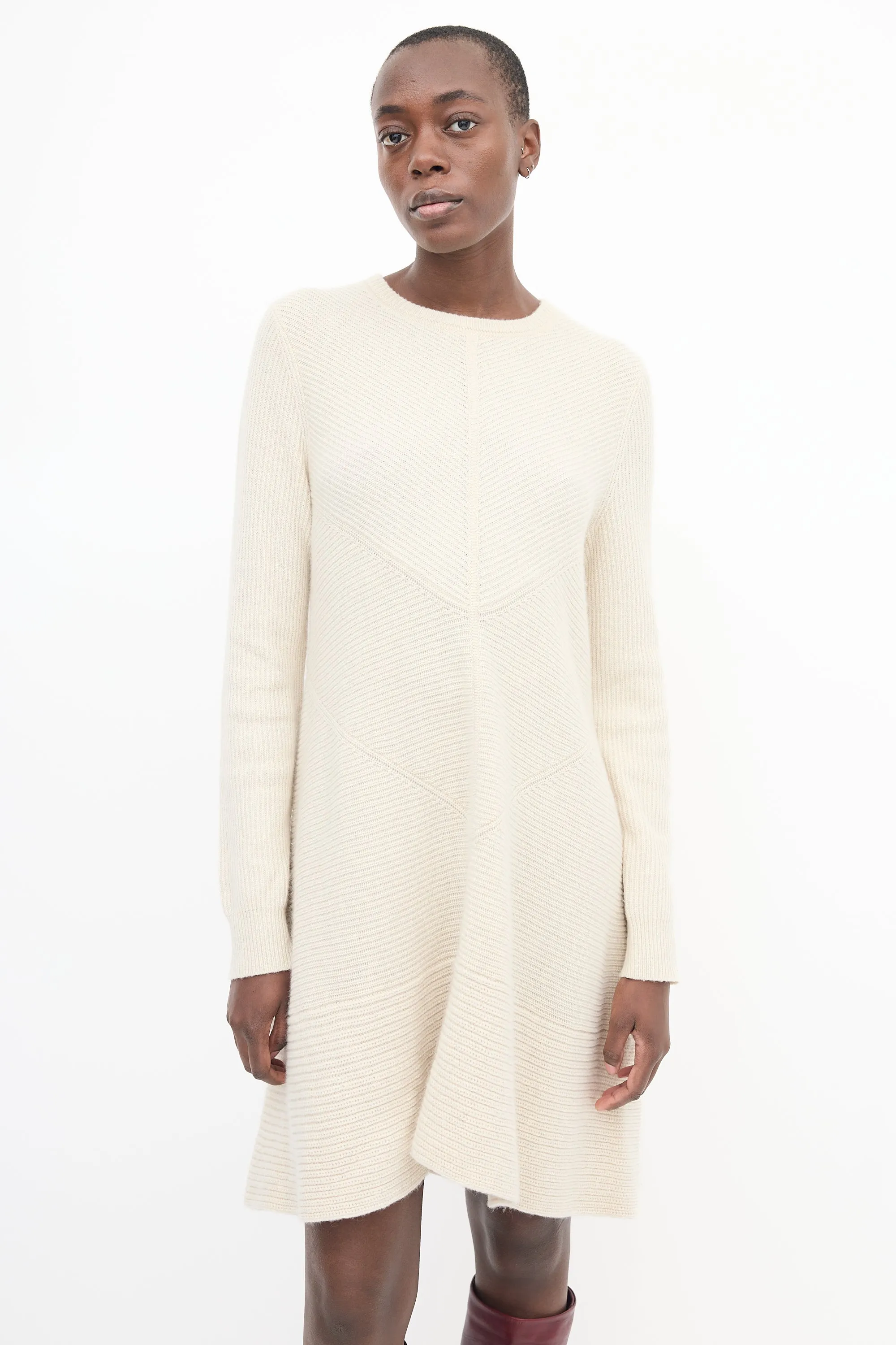 Cream Cashmere & Wool Ribbed Dress