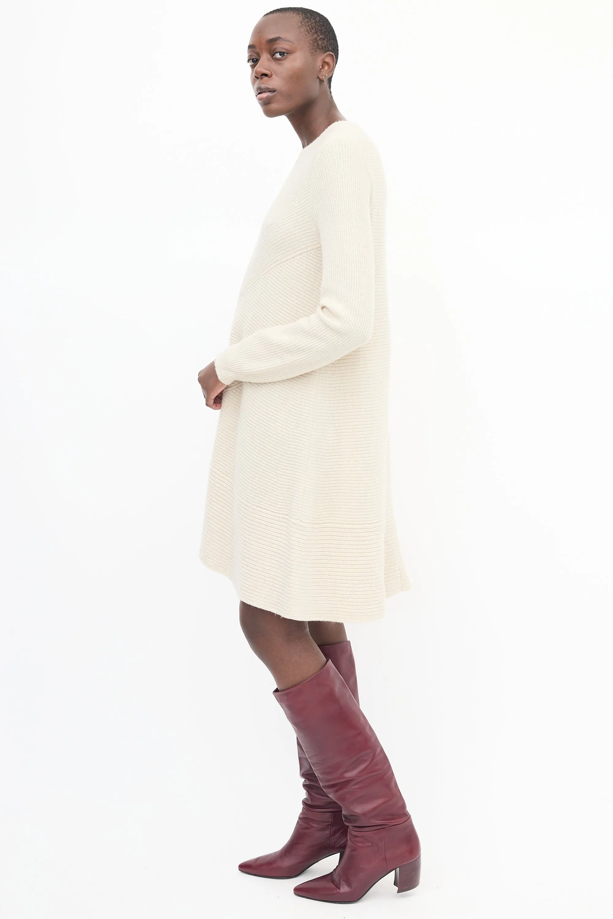 Cream Cashmere & Wool Ribbed Dress