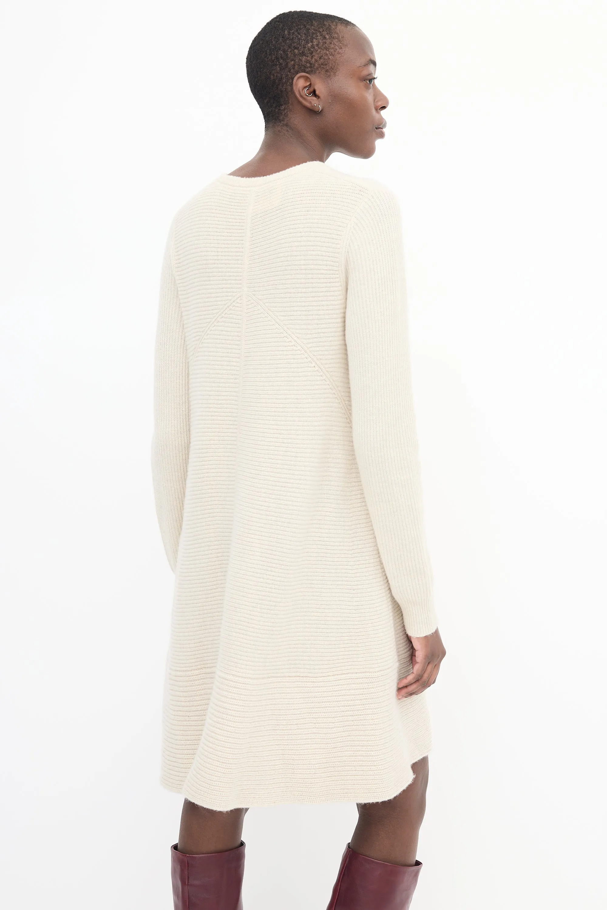 Cream Cashmere & Wool Ribbed Dress