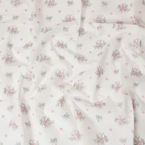 Cream premium pure cotton voile fabric with baby pink, moss green and grey embroidery in floral design-D13686