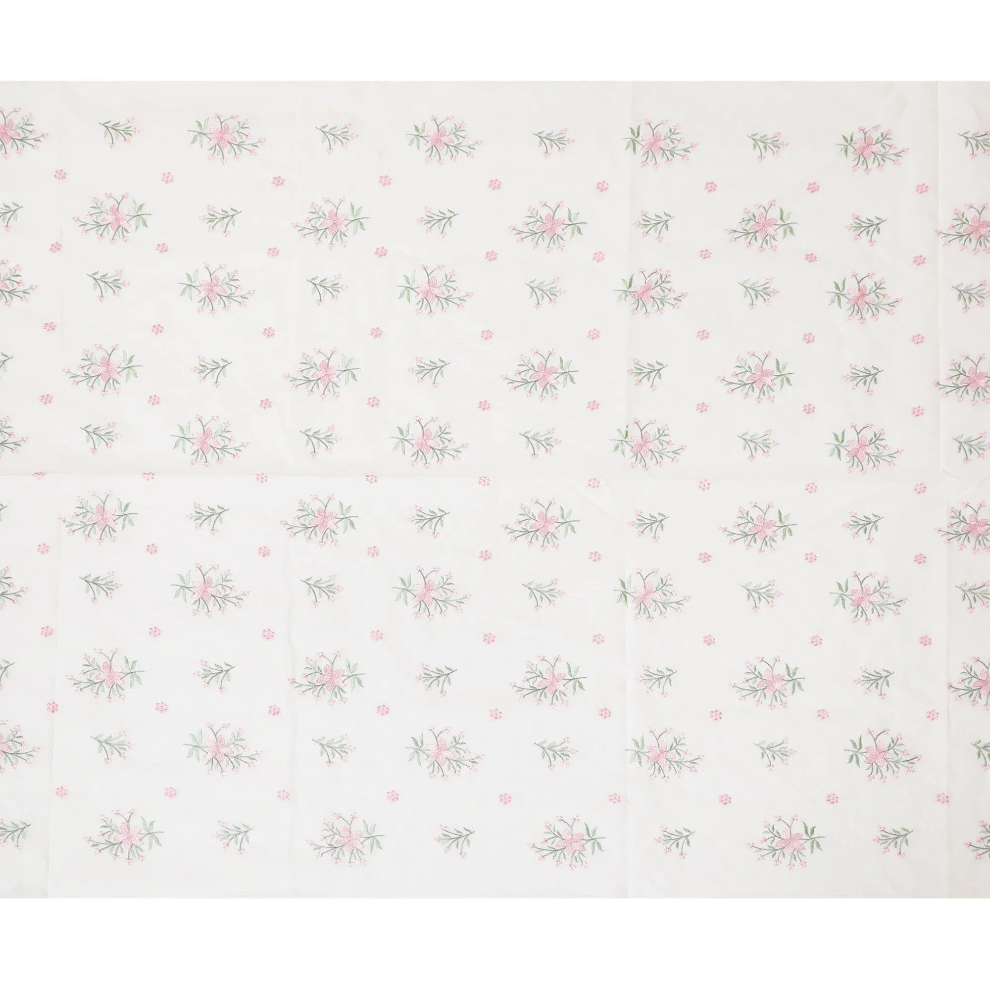 Cream premium pure cotton voile fabric with baby pink, moss green and grey embroidery in floral design-D13686
