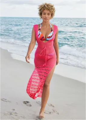Crochet Maxi Cover-Up Dress - Fuchsia