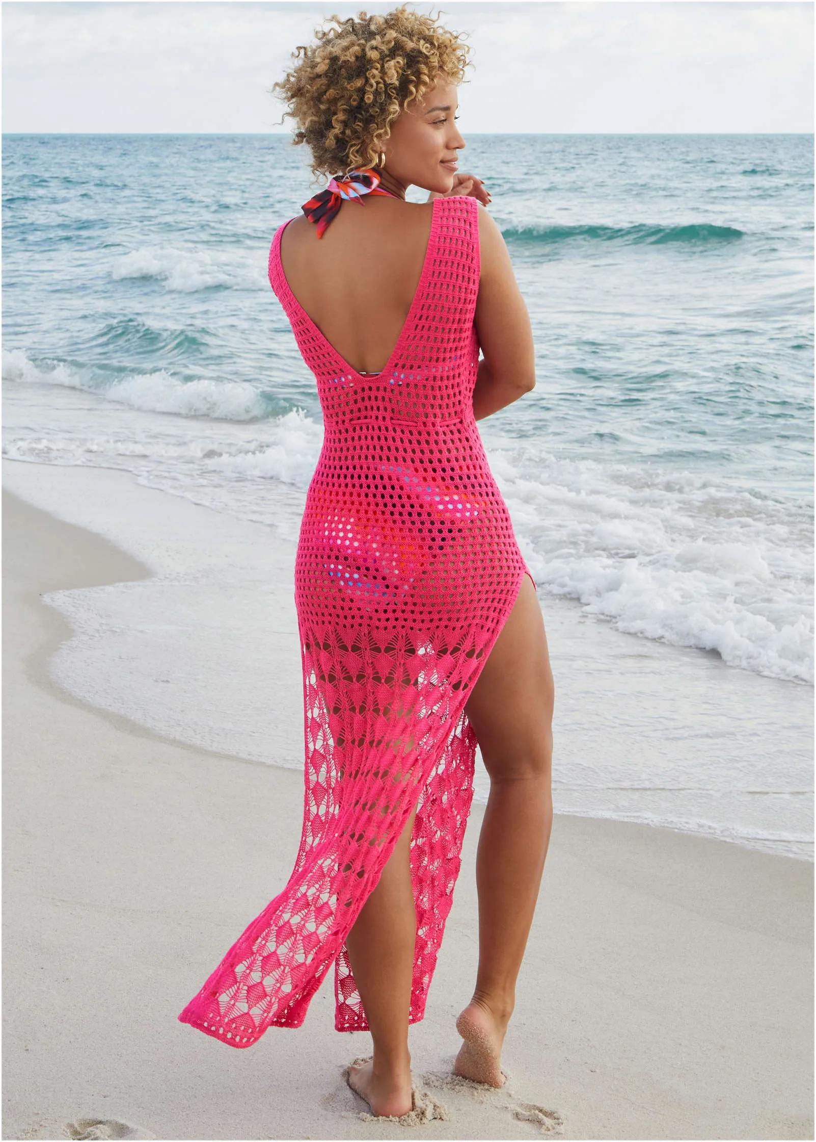 Crochet Maxi Cover-Up Dress - Fuchsia