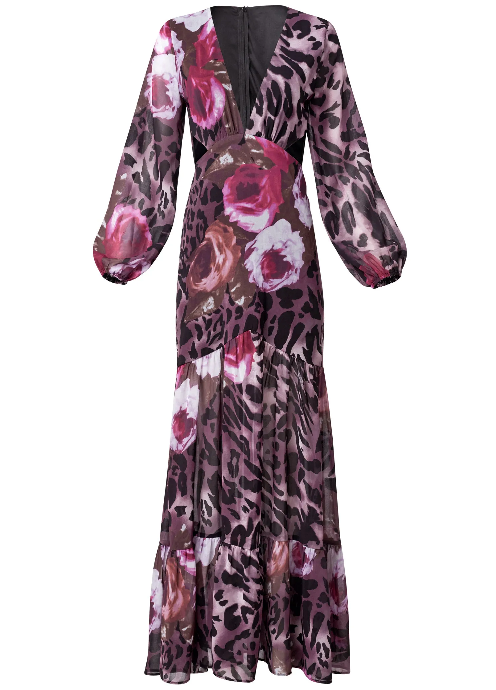 Cutout Detail Printed Gown - Black Multi