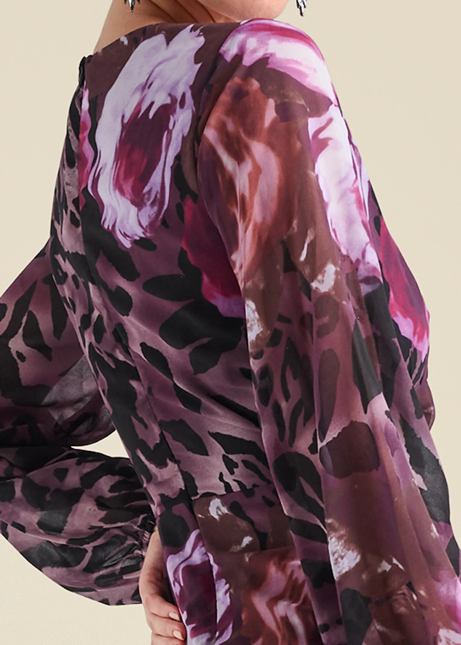 Cutout Detail Printed Gown - Black Multi