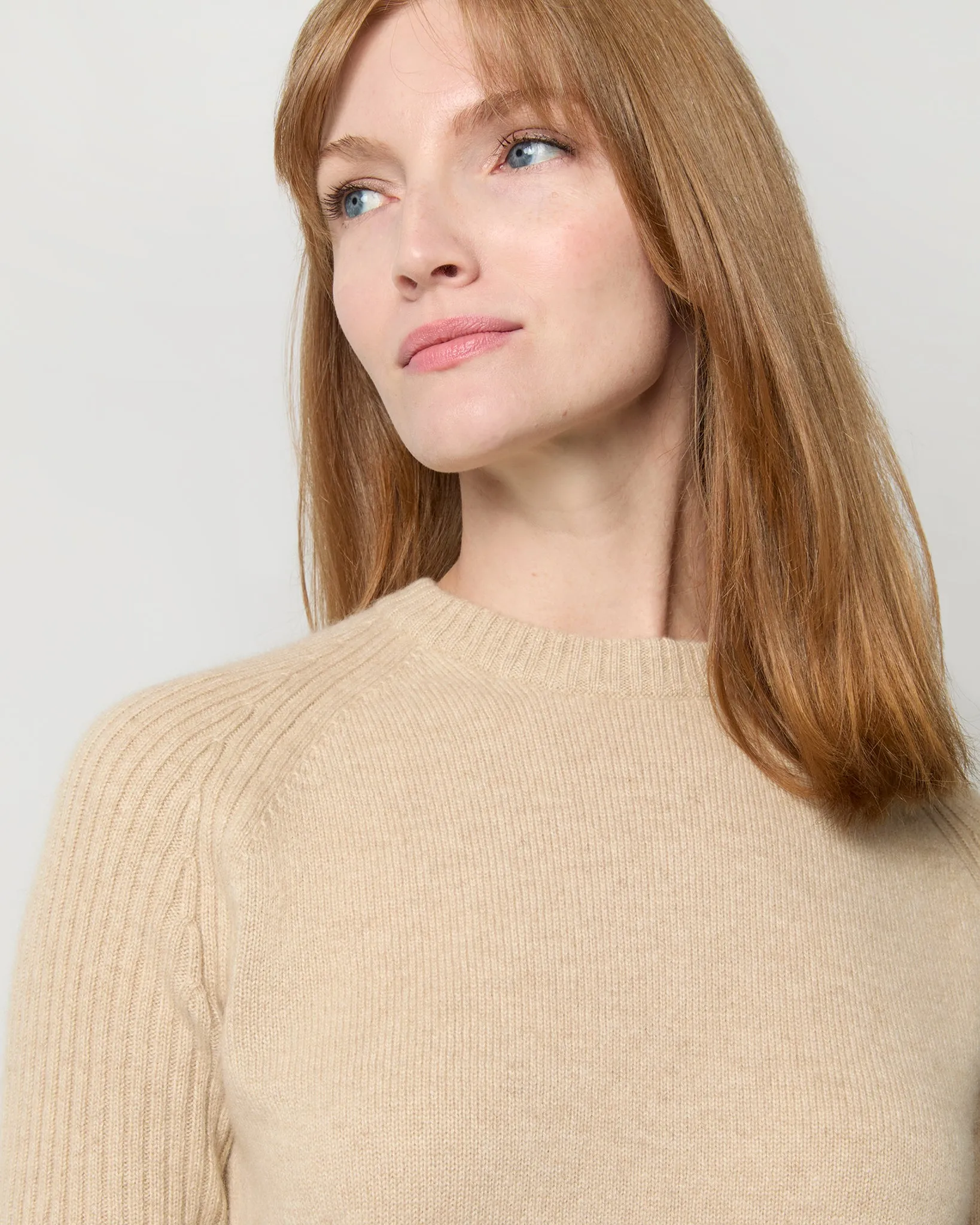 Dakota Ribbed-Sleeve Sweater in Oatmeal Cashmere