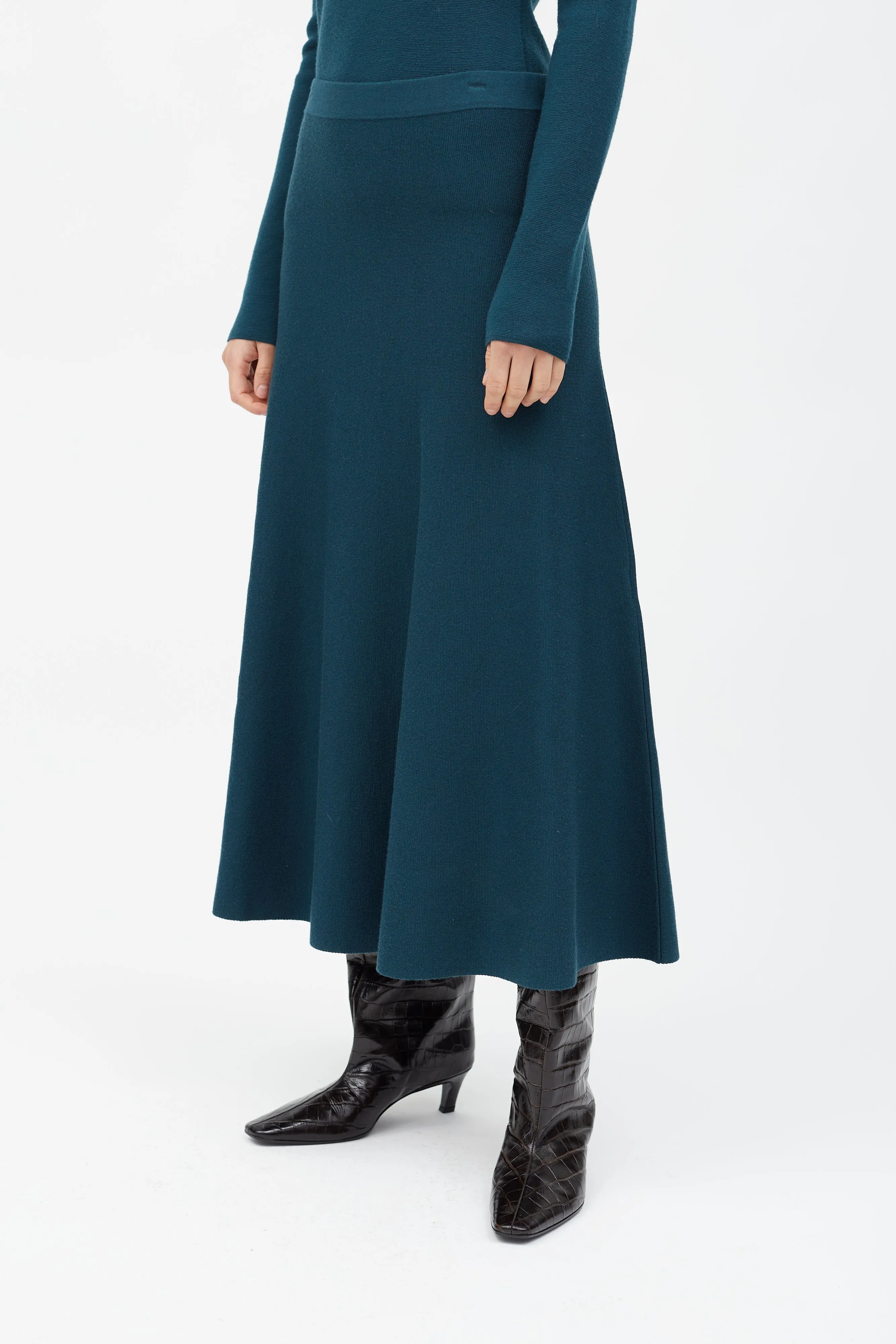 Dark Green Cashmere Blend Skirt Set