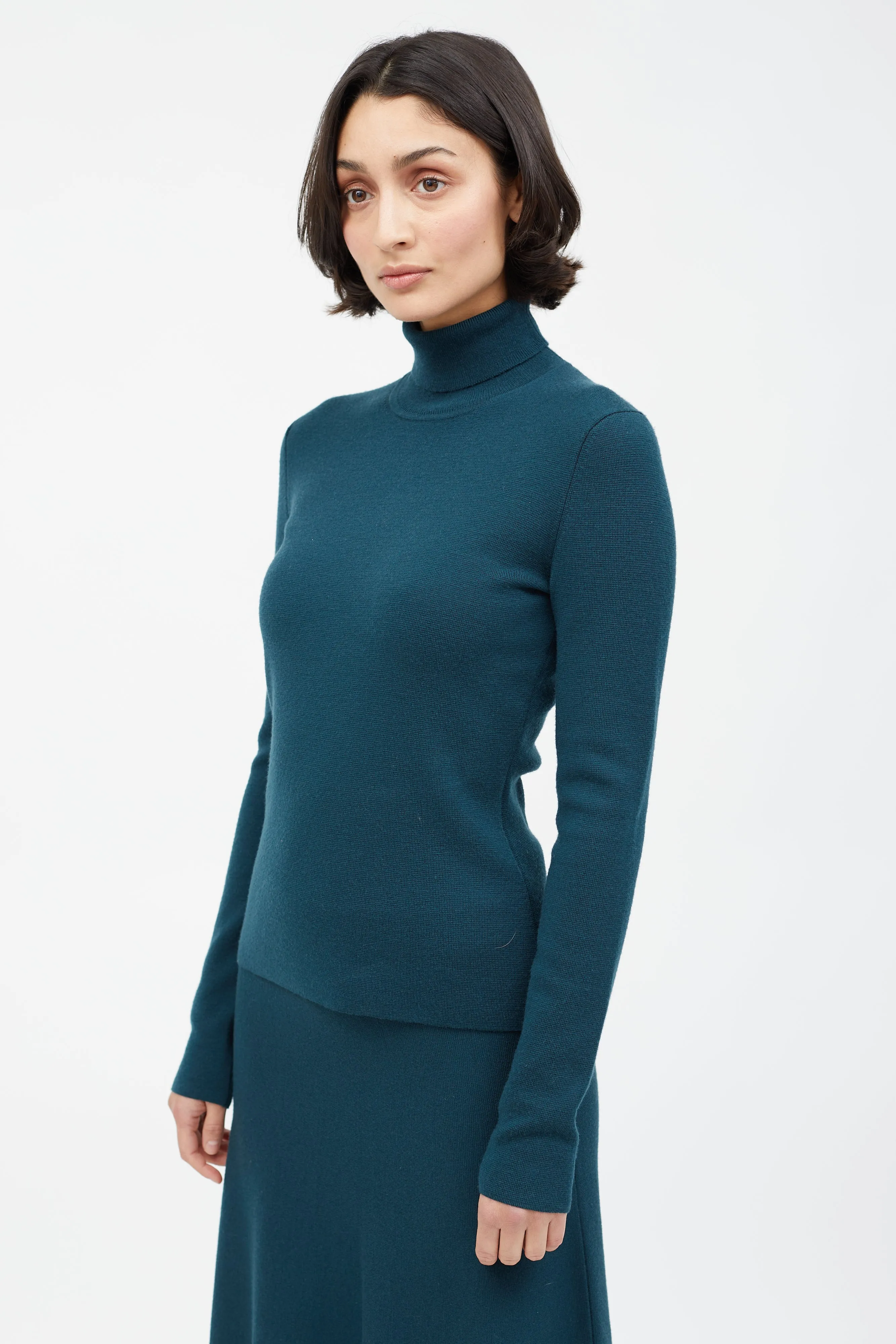Dark Green Cashmere Blend Skirt Set