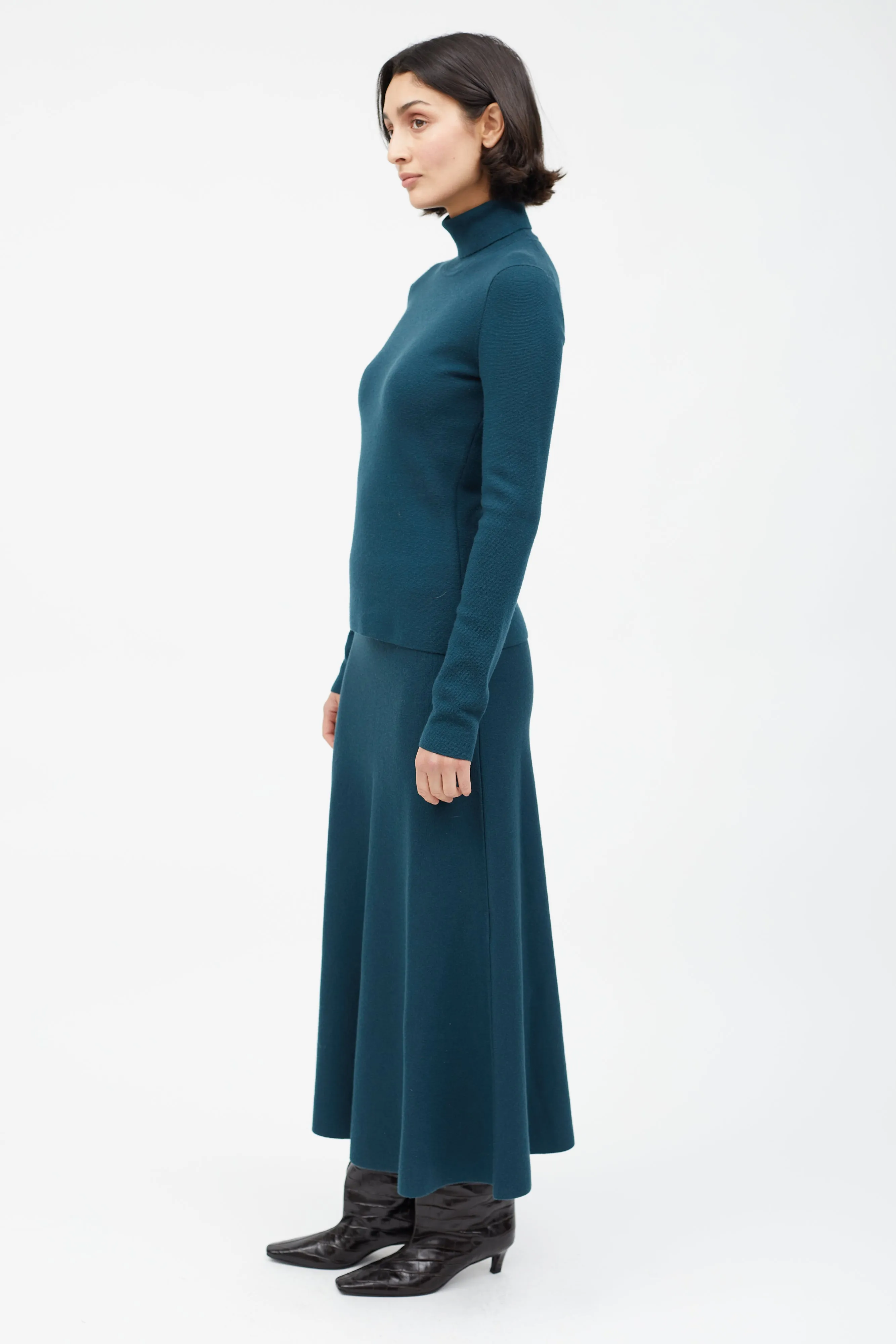Dark Green Cashmere Blend Skirt Set