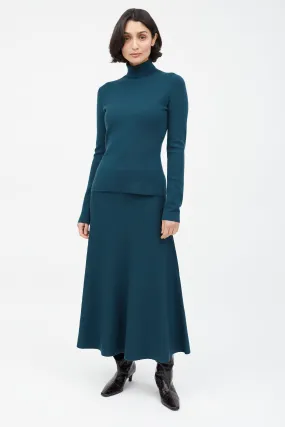 Dark Green Cashmere Blend Skirt Set