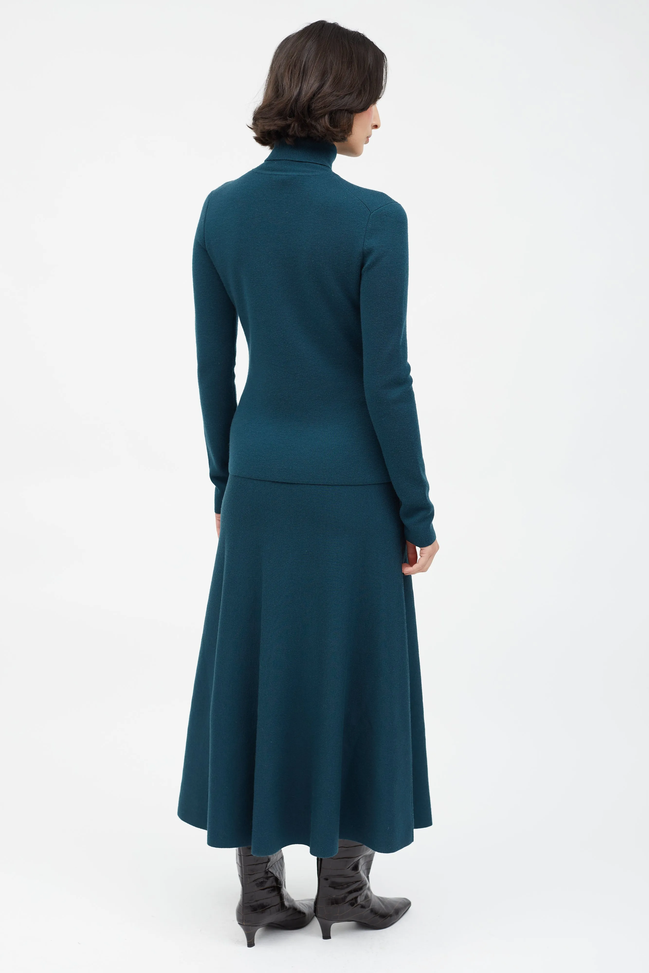 Dark Green Cashmere Blend Skirt Set
