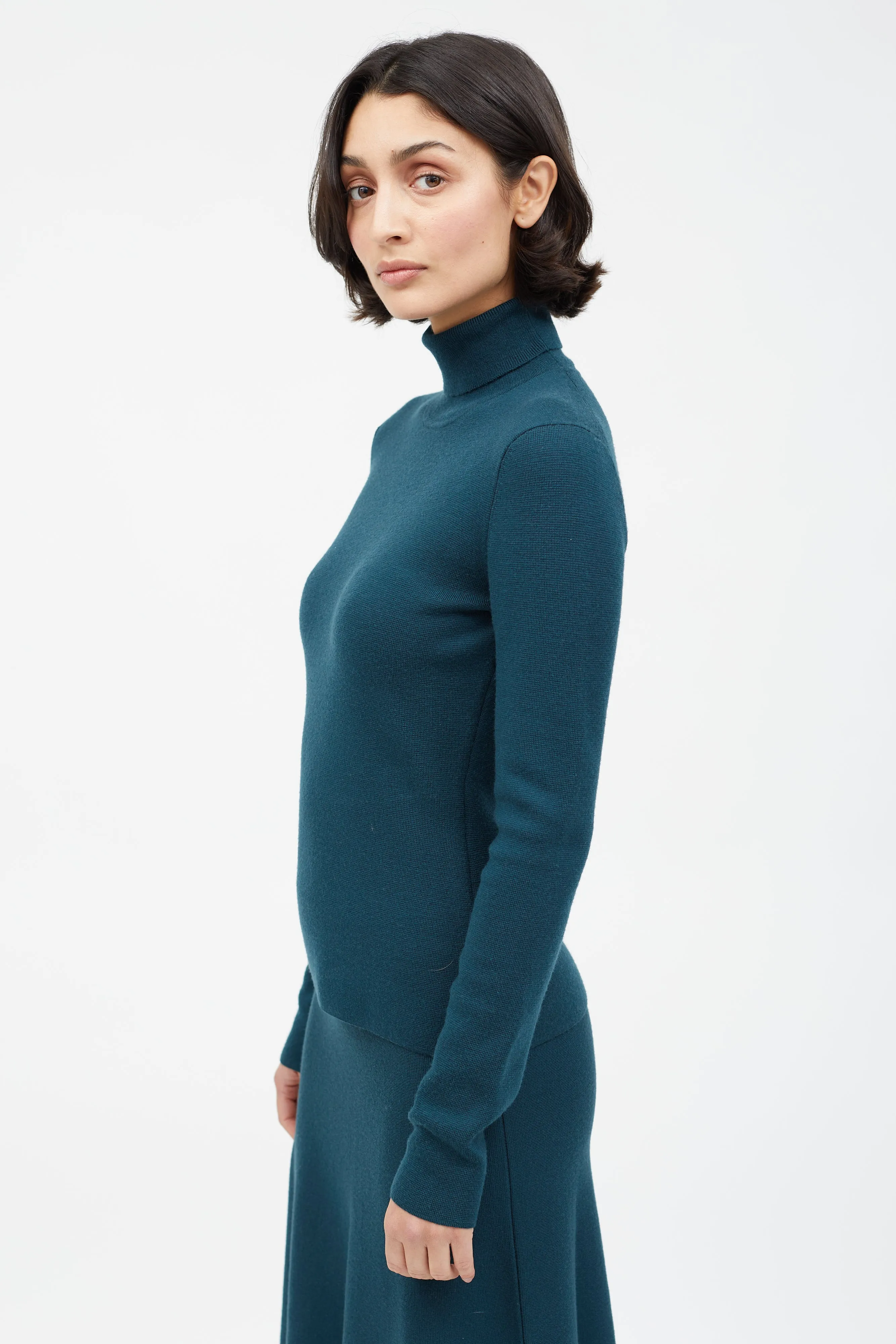 Dark Green Cashmere Blend Skirt Set