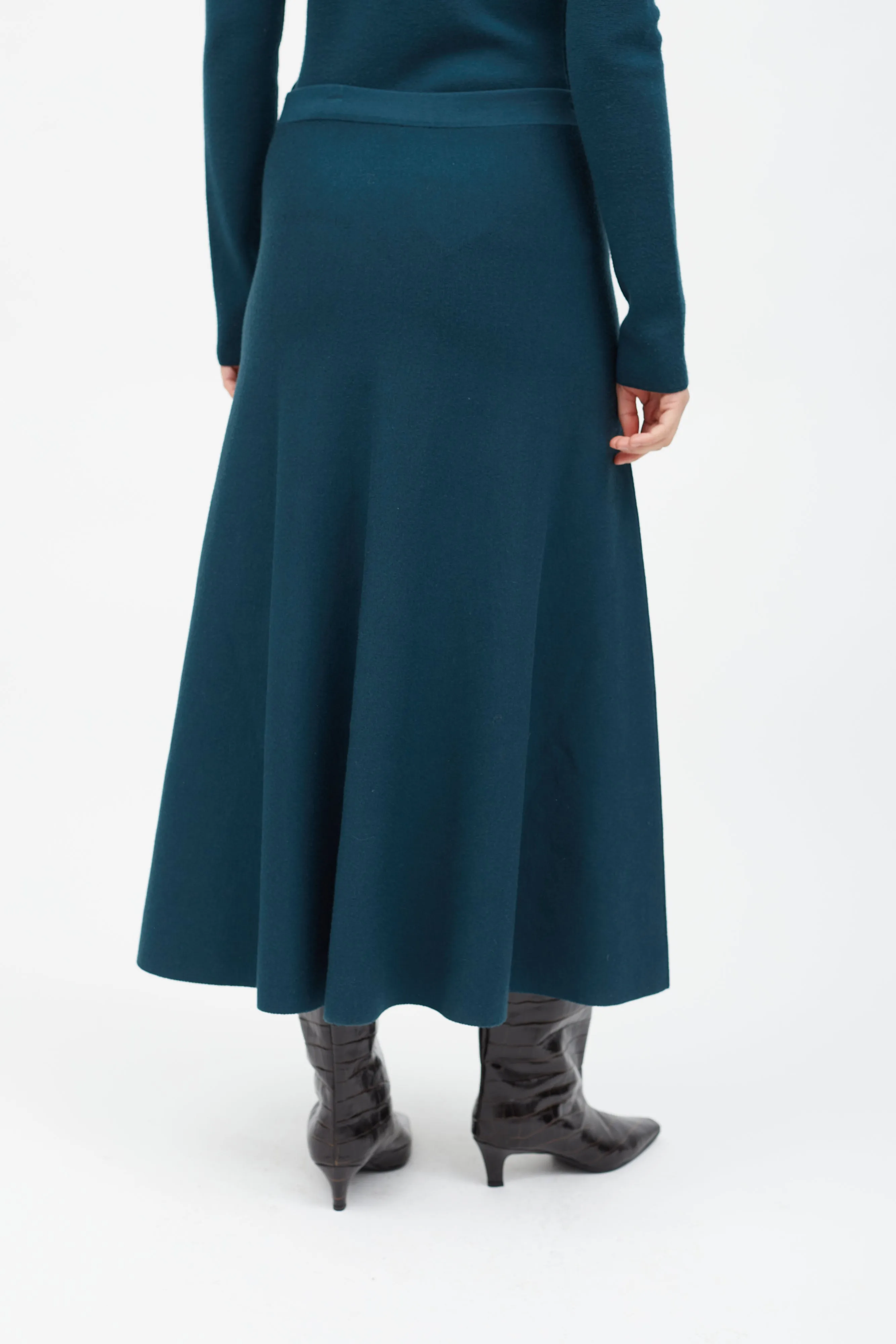 Dark Green Cashmere Blend Skirt Set
