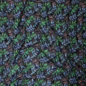 Dark navy blue Premium pure cotton voile fabric with multicolor print having same tone embroidery and sequins in floral design-D13256