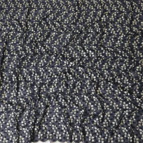 Dark navy blue Premium pure cotton voile (Sudanese Thobe) fabric with same tone clip cord having blonde yellow and gold embroidery in floral design-D13824