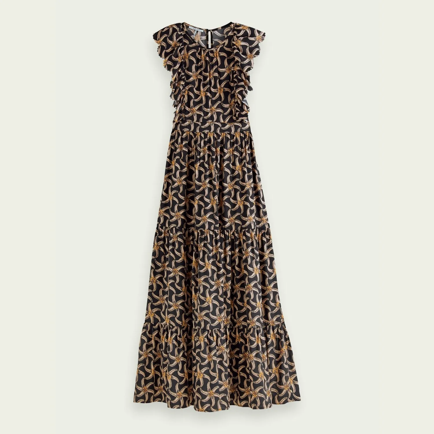 Drapey Scalloped Edge Dress (Black Print)