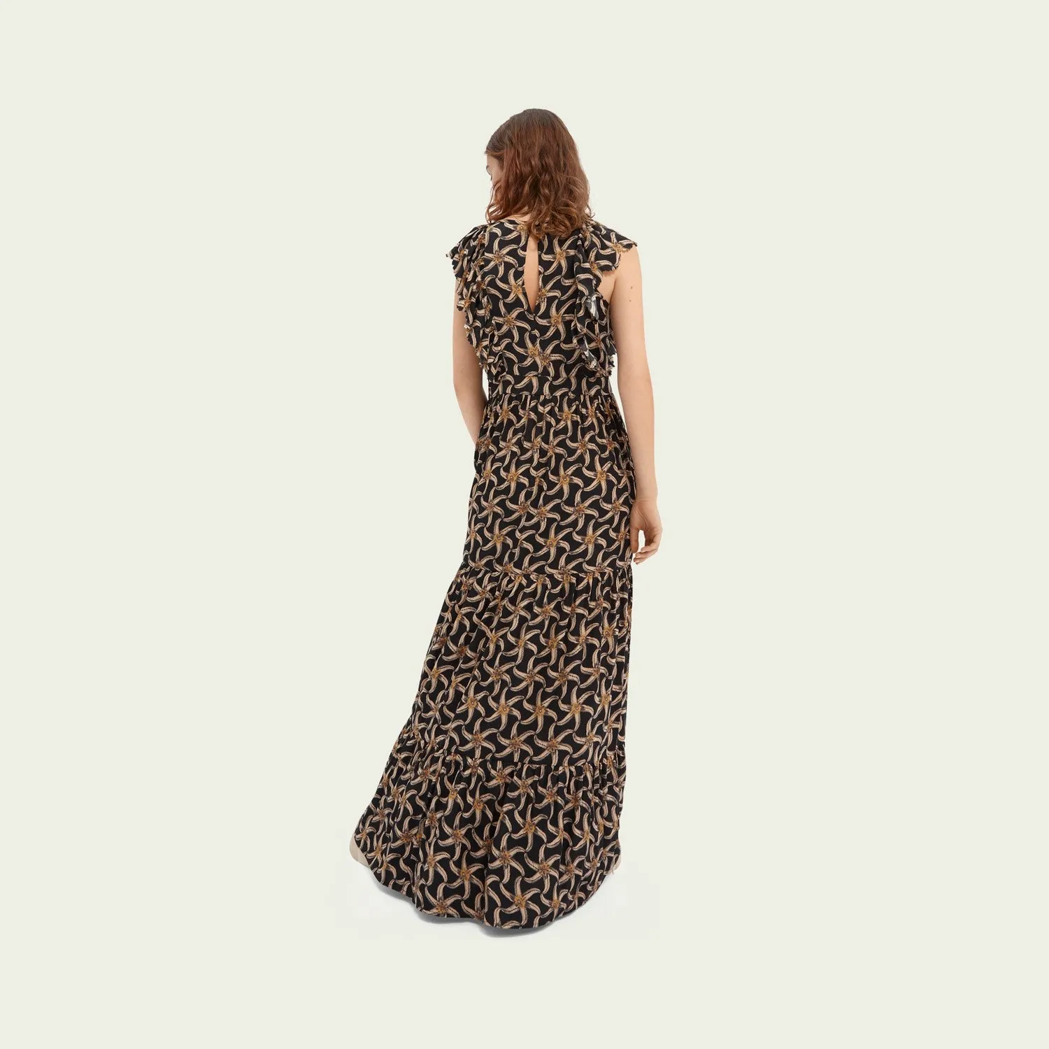 Drapey Scalloped Edge Dress (Black Print)