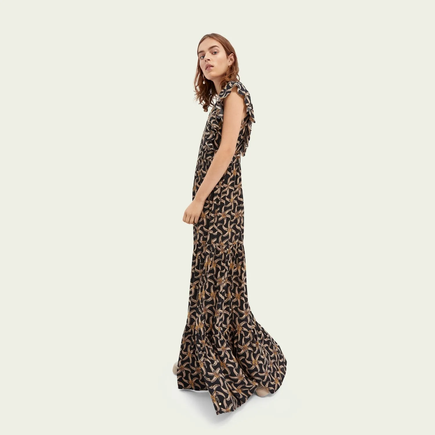 Drapey Scalloped Edge Dress (Black Print)