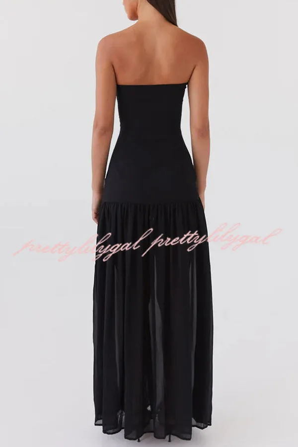 Eden Patchwork Semi-sheer Chiffon Strapless Maxi Dress