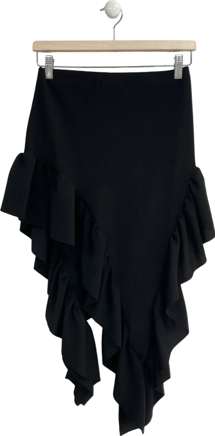 Ego Black Low Rise Frill Asymmetric Maxi Skirt UK 10