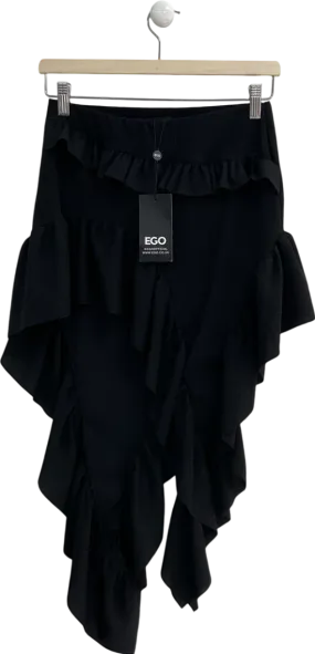 Ego Black Low Rise Frill Asymmetric Maxi Skirt UK 10