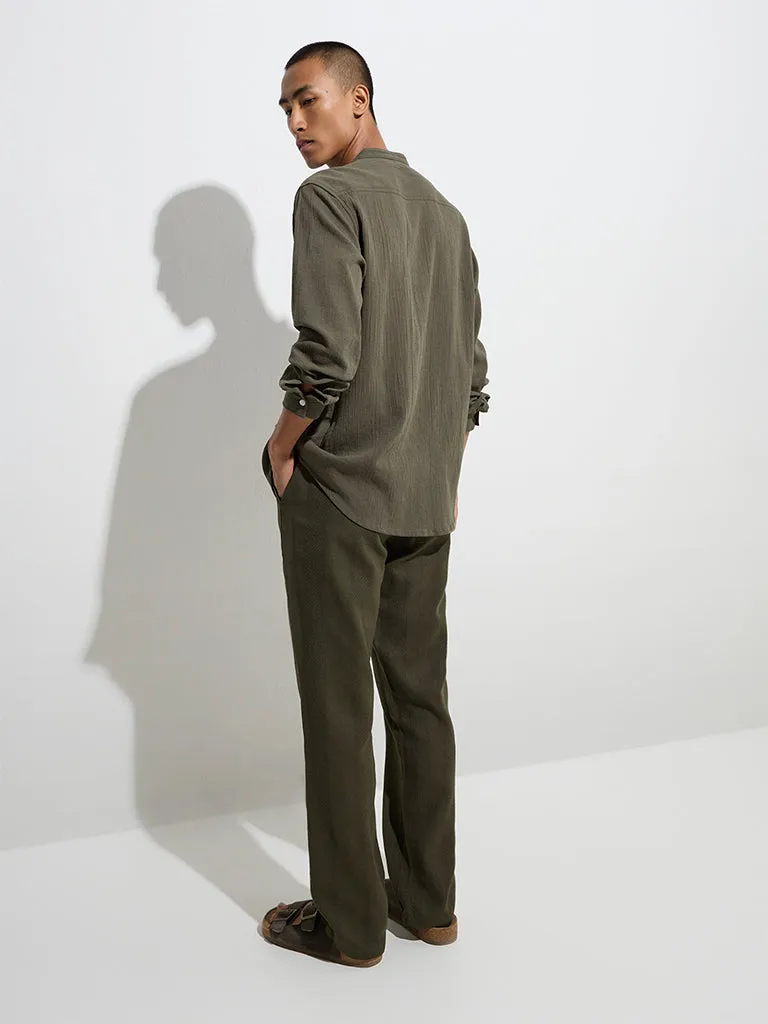 ETA Olive Knit-Textured Relaxed-Fit Mid-Rise Cotton Chinos