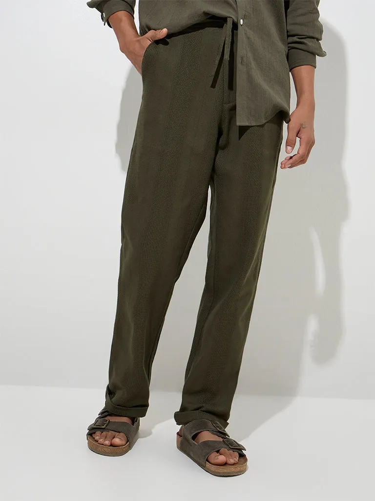 ETA Olive Knit-Textured Relaxed-Fit Mid-Rise Cotton Chinos